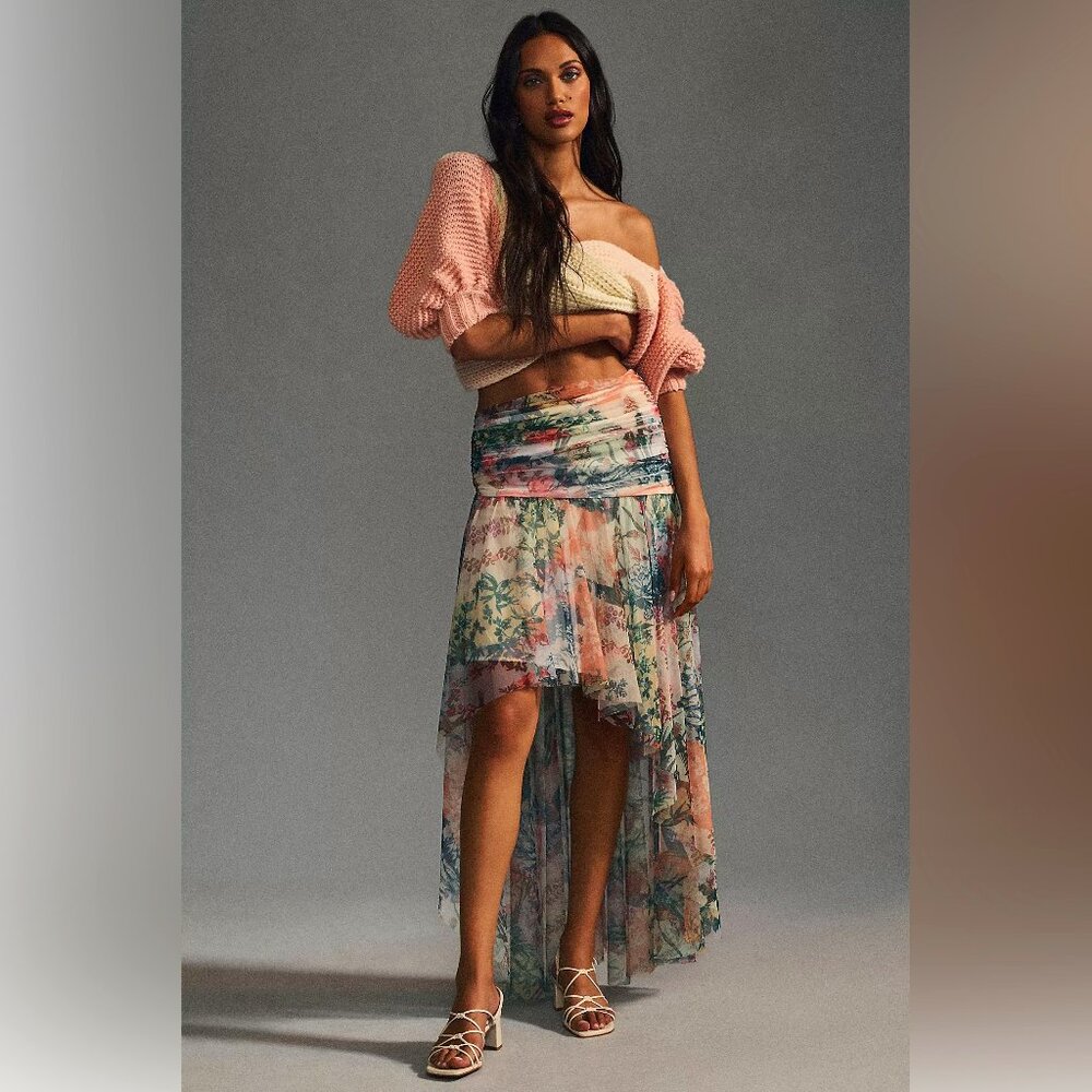 NWT Anthropologie High Low Tulle Maxi Skirt Size 2 Gorgeous Vivid Colors Unique